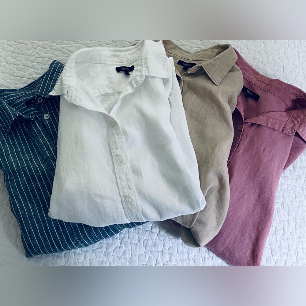 Quince Women's Button Down Shirts - White, Tan, Pink, and Blue